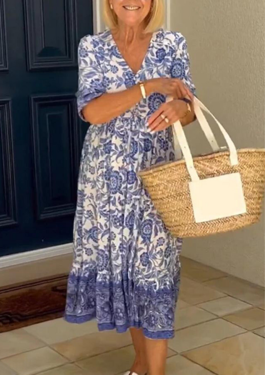 Camilla™ Baumwollkleid mit V-Ausschnitt und Blumenmuster