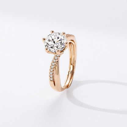 Affordable Luxury Style Champagne Gold Ring Personality Micro-inlaid Twisted Arm Six-claw
