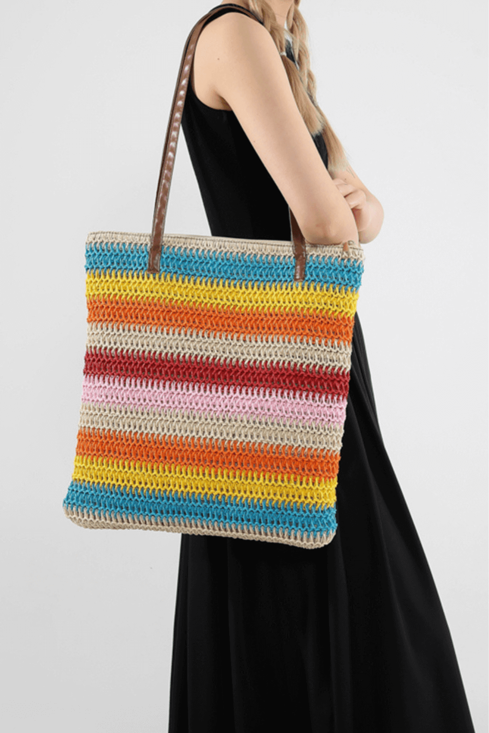 Colorful Handmade Straw Beach Bag