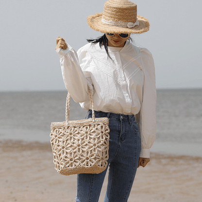 Flower Straw Beach Bag
